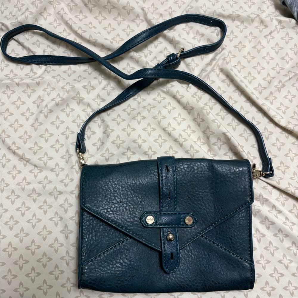 Blue Faux Leather Crossbody Bag